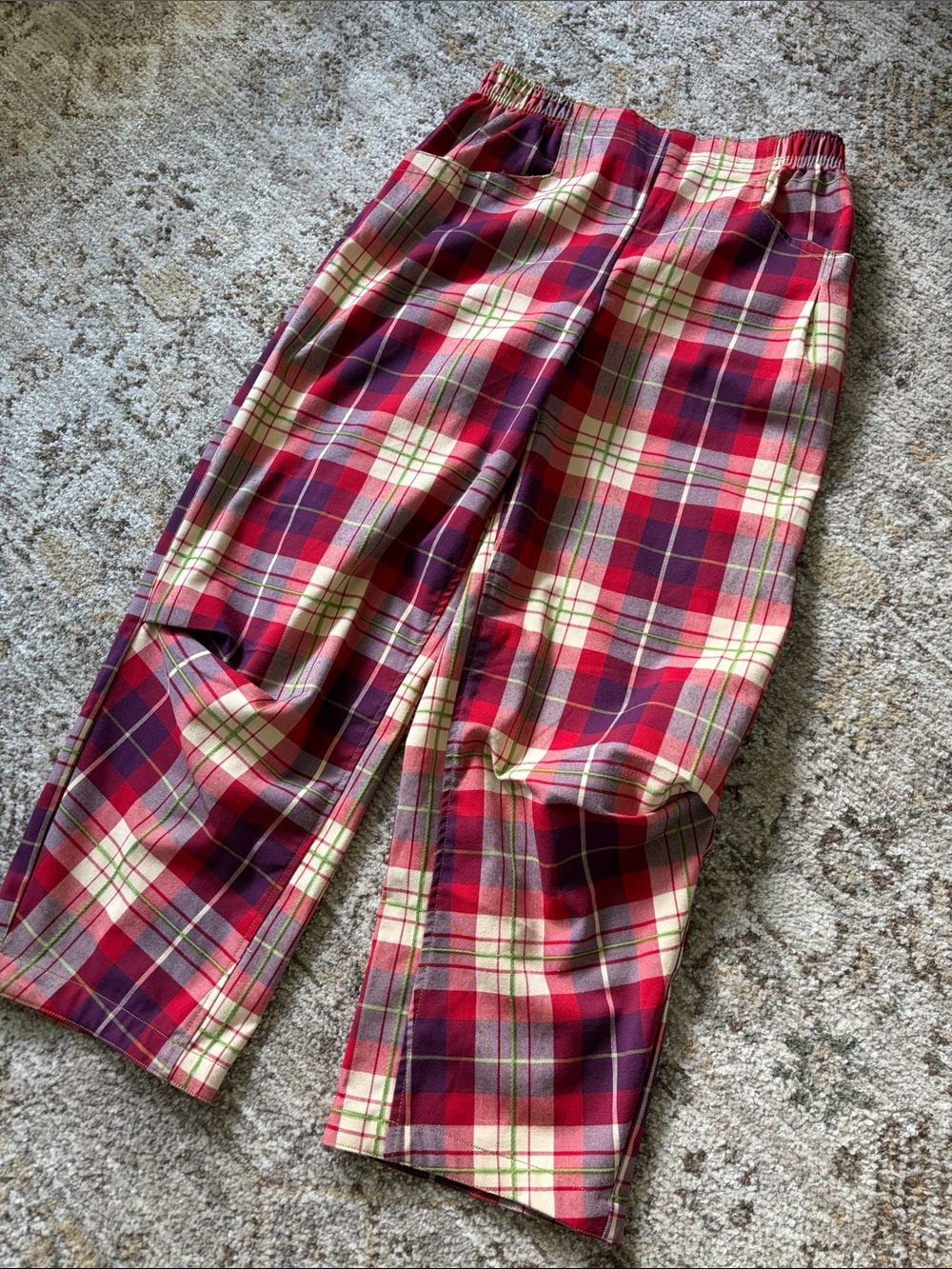 Free People Red and Cream Plaid Wide-Leg Pants